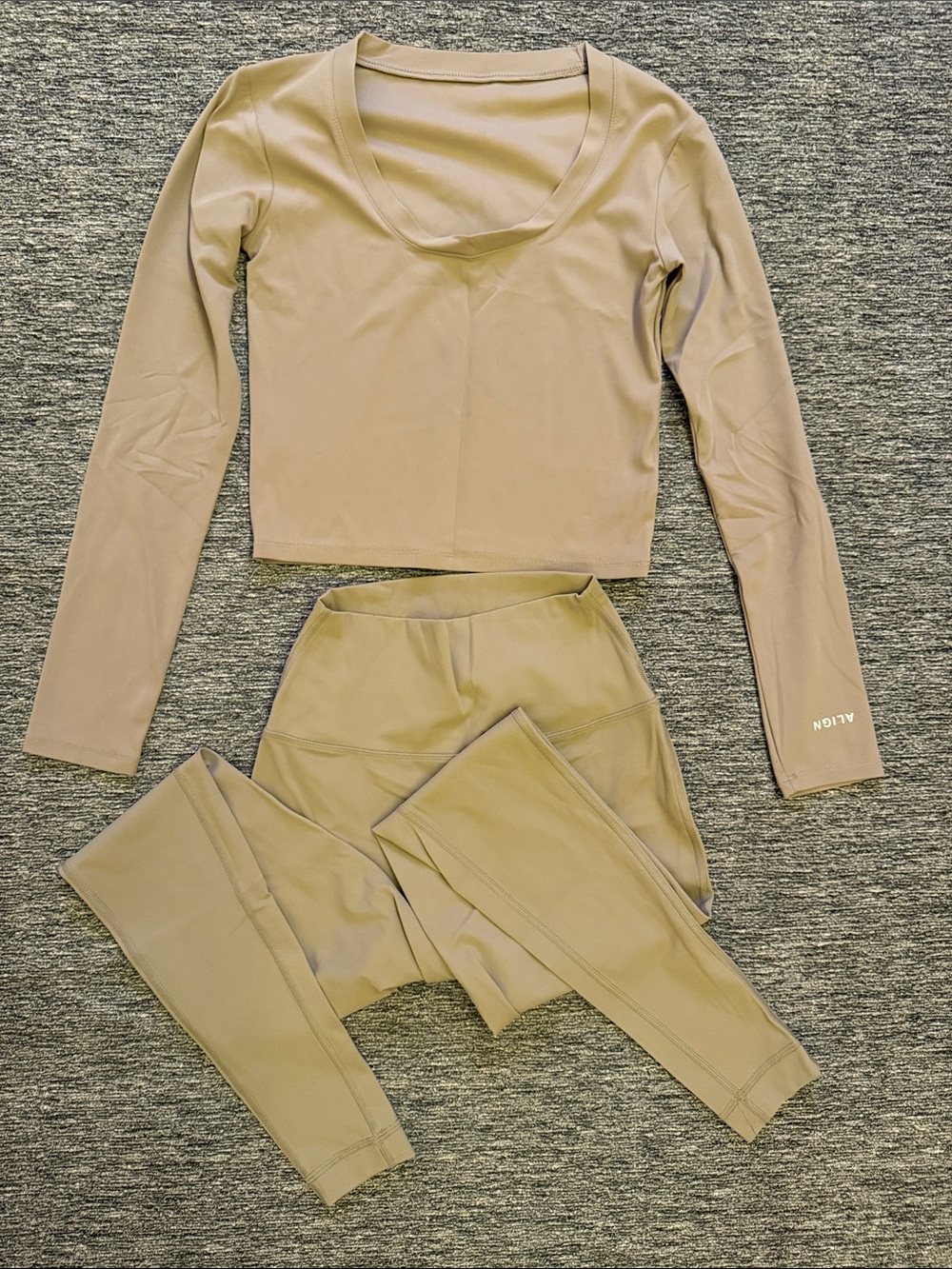 Align Yoga Neutral Long Sleeve Crop Top & High-Waist Leggings Set in Taupe